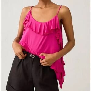 NWT Anthropologie Pink Ruffle Asymmetrical Sleeveless Blouse Women's XL